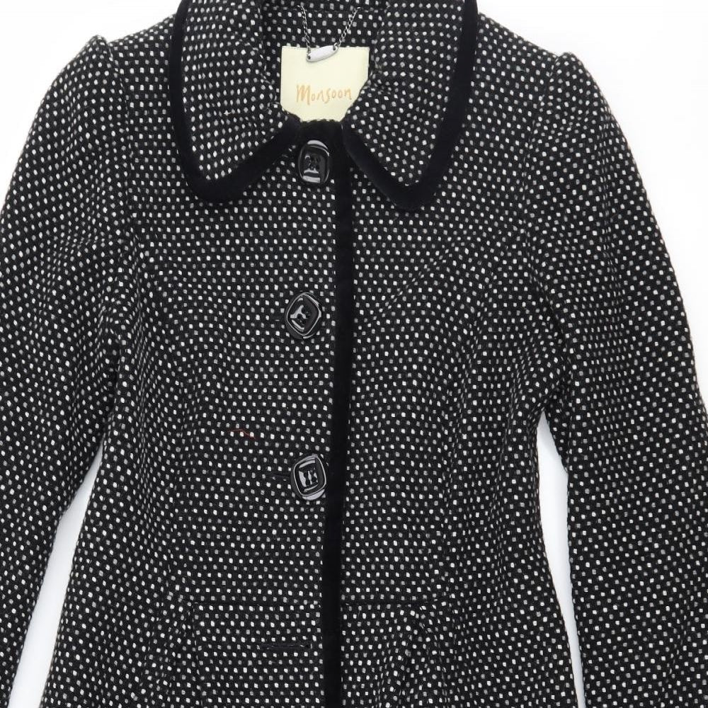 Monsoon Womens Black Polka Dot  Overcoat Coat Size 12