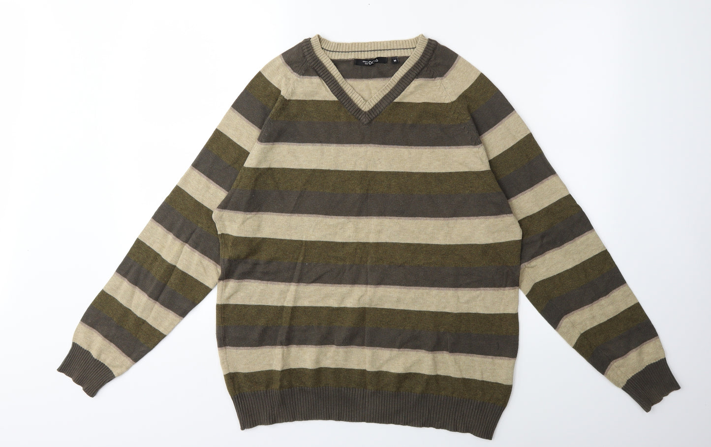 Officers Club Mens Green Striped Knit Pullover Jumper Size M