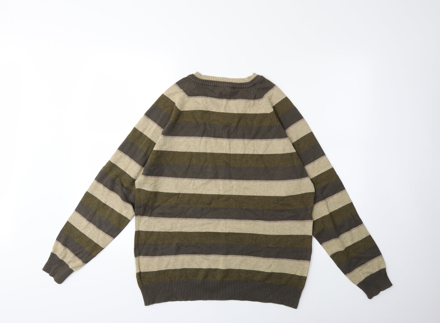 Officers Club Mens Green Striped Knit Pullover Jumper Size M