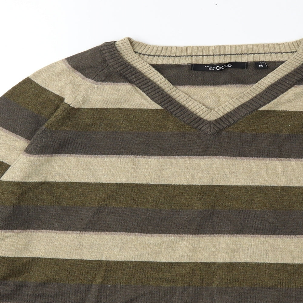 Officers Club Mens Green Striped Knit Pullover Jumper Size M