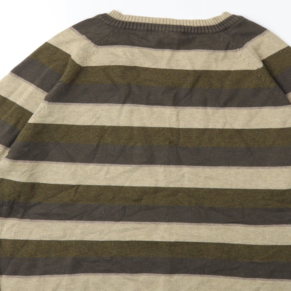 Officers Club Mens Green Striped Knit Pullover Jumper Size M