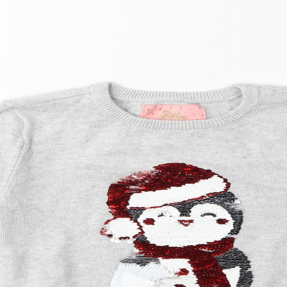 Primark Girls Grey  Knit Pullover Jumper Size 6 Years  - CHRISTMAS
