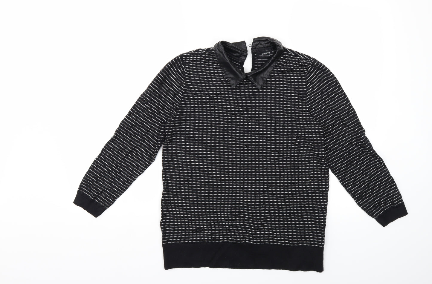 Papaya Womens Black Striped Knit Pullover Jumper Size 12