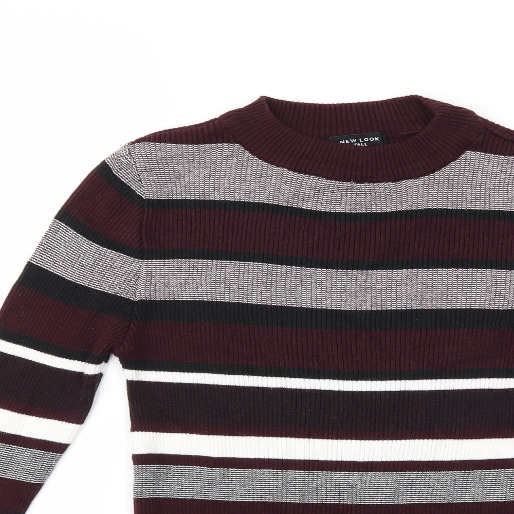 New Look Womens Red Striped Knit Pullover Jumper Size 10