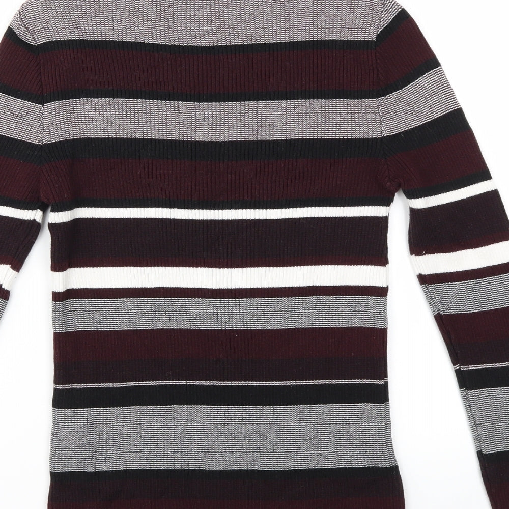 New Look Womens Red Striped Knit Pullover Jumper Size 10