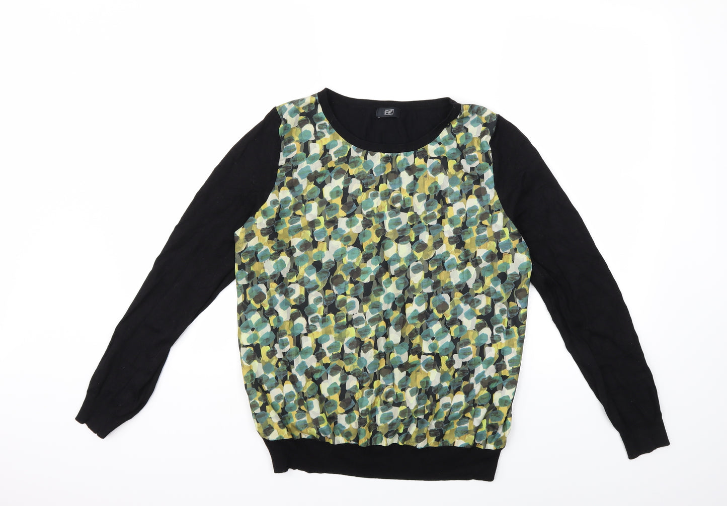 F&F Womens Black Floral Knit Pullover Jumper Size 12