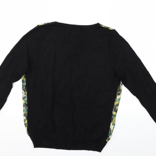 F&F Womens Black Floral Knit Pullover Jumper Size 12