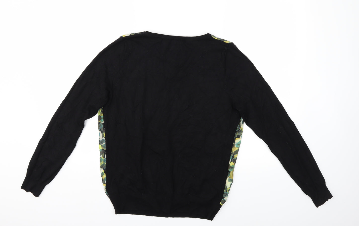 F&F Womens Black Floral Knit Pullover Jumper Size 12