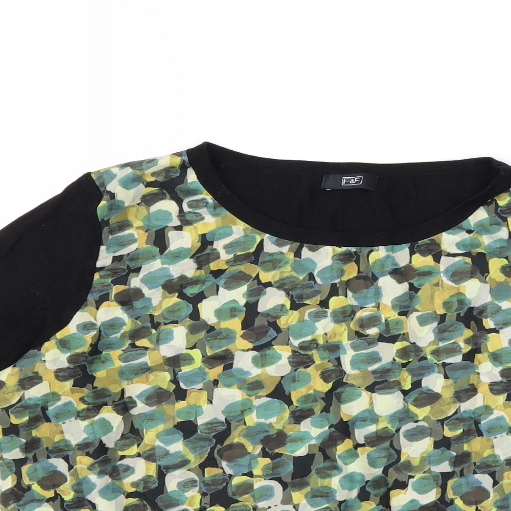 F&F Womens Black Floral Knit Pullover Jumper Size 12