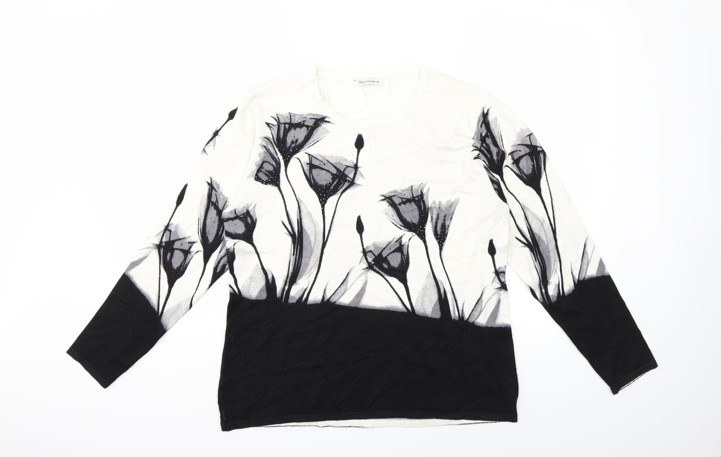 Tru Collection Womens White Floral  Pullover Jumper Size L