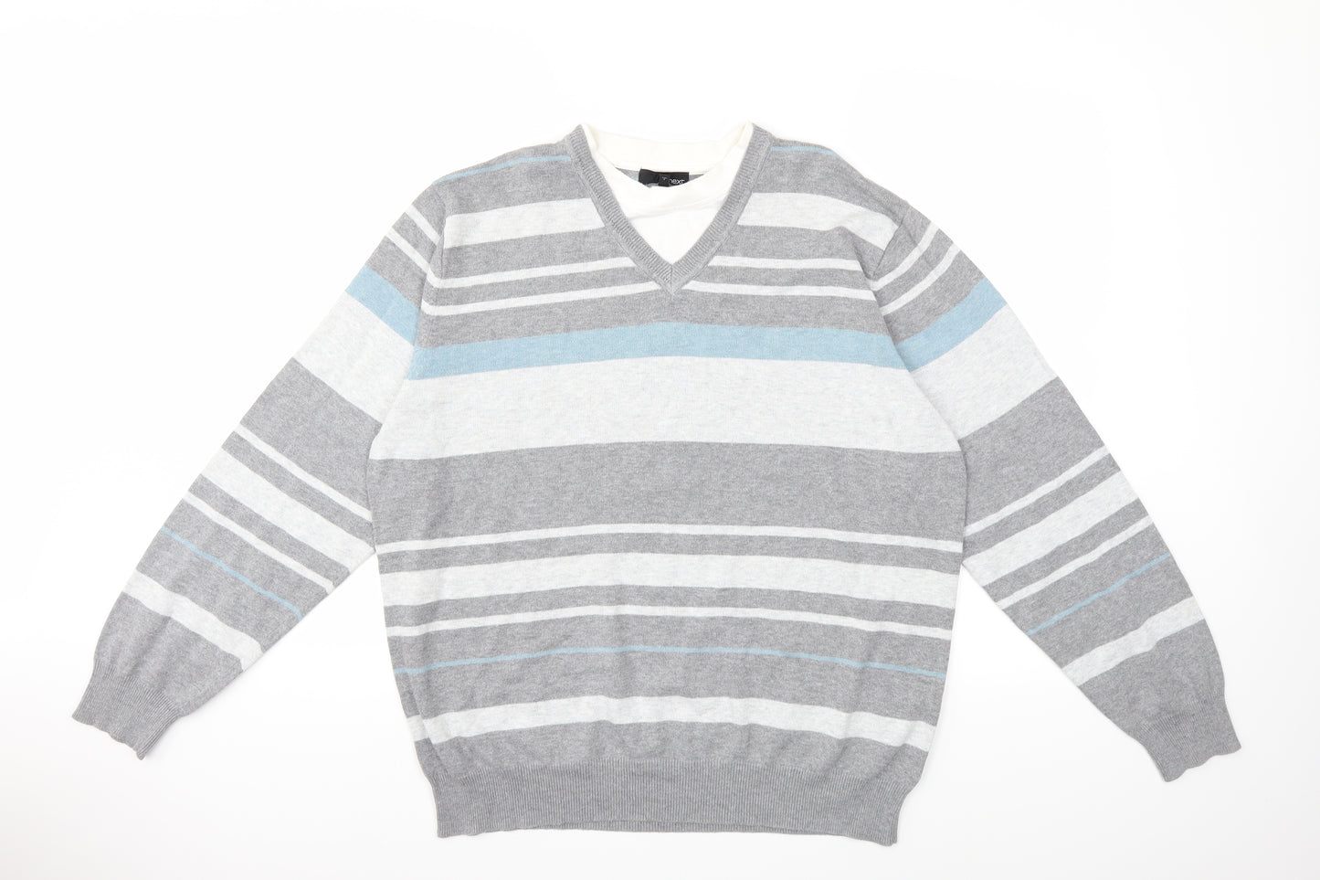 NEXT Mens Grey Striped Knit Pullover Jumper Size L