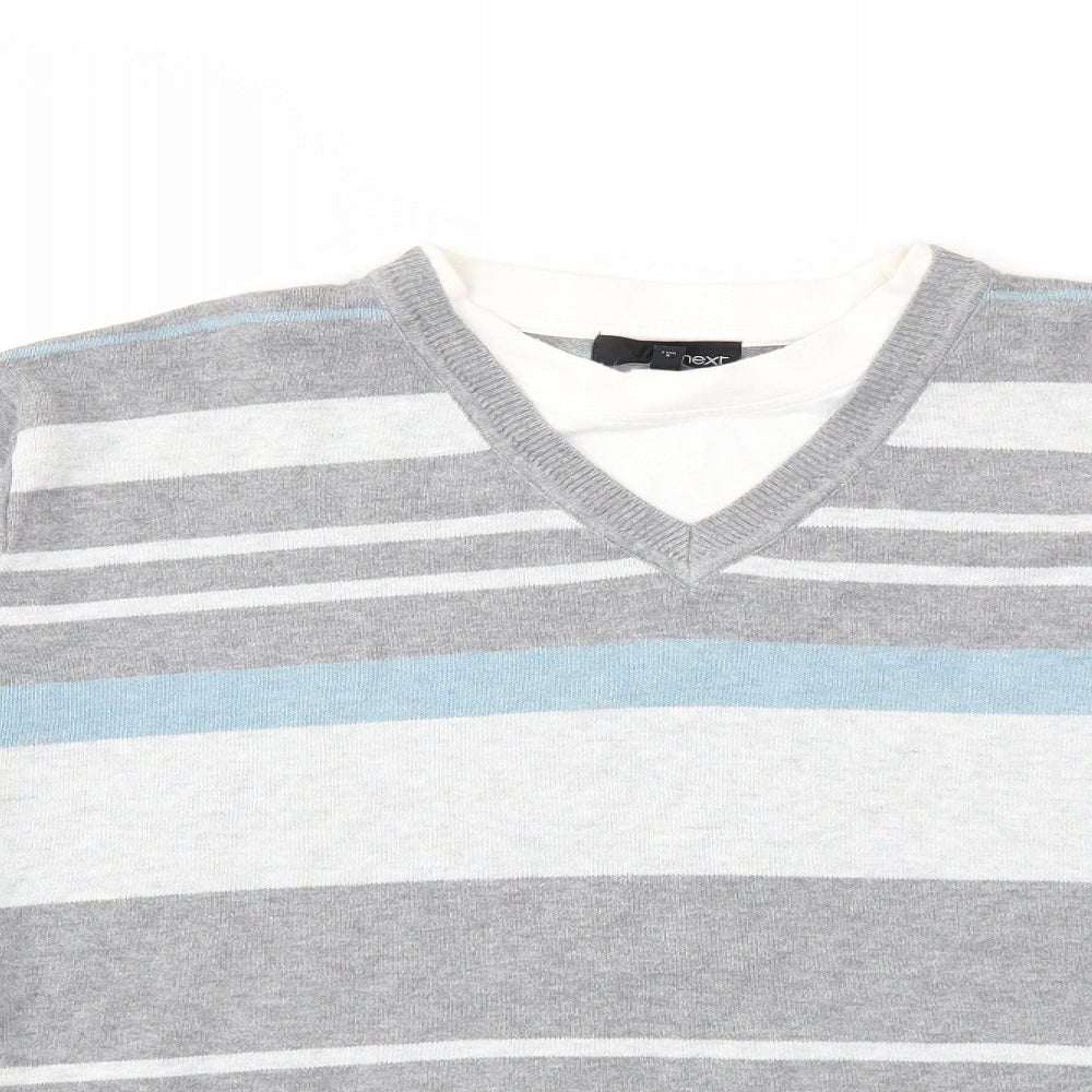 NEXT Mens Grey Striped Knit Pullover Jumper Size L