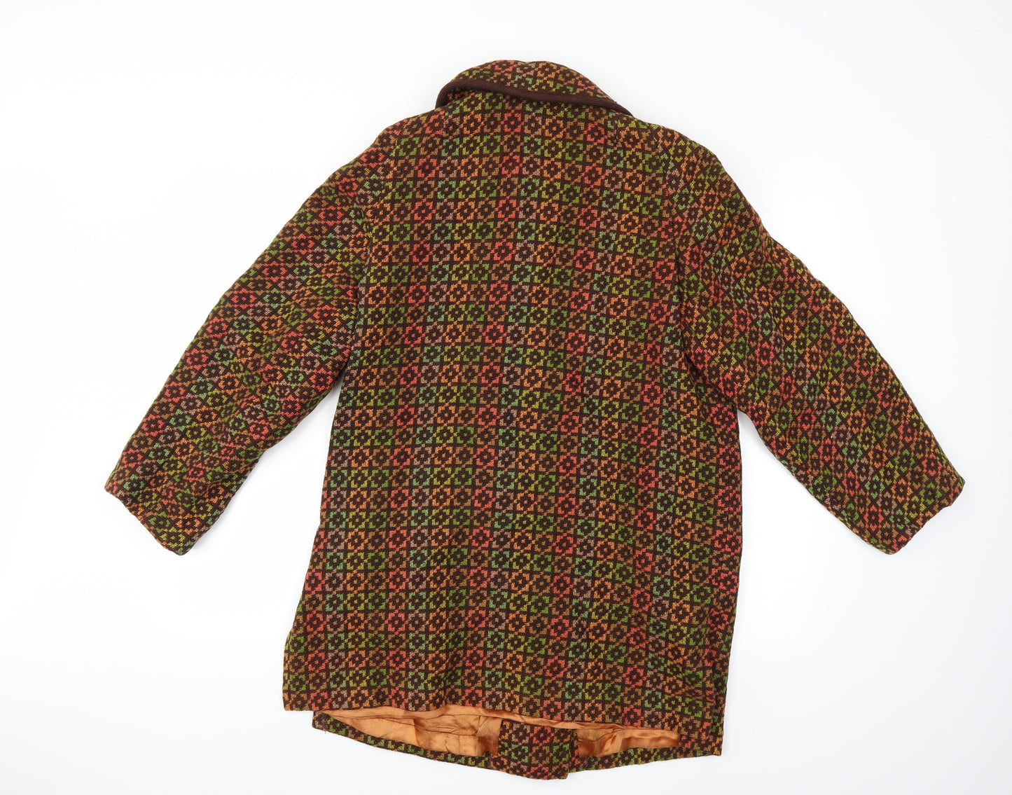Preworn Womens Brown Geometric  Overcoat Coat Size S