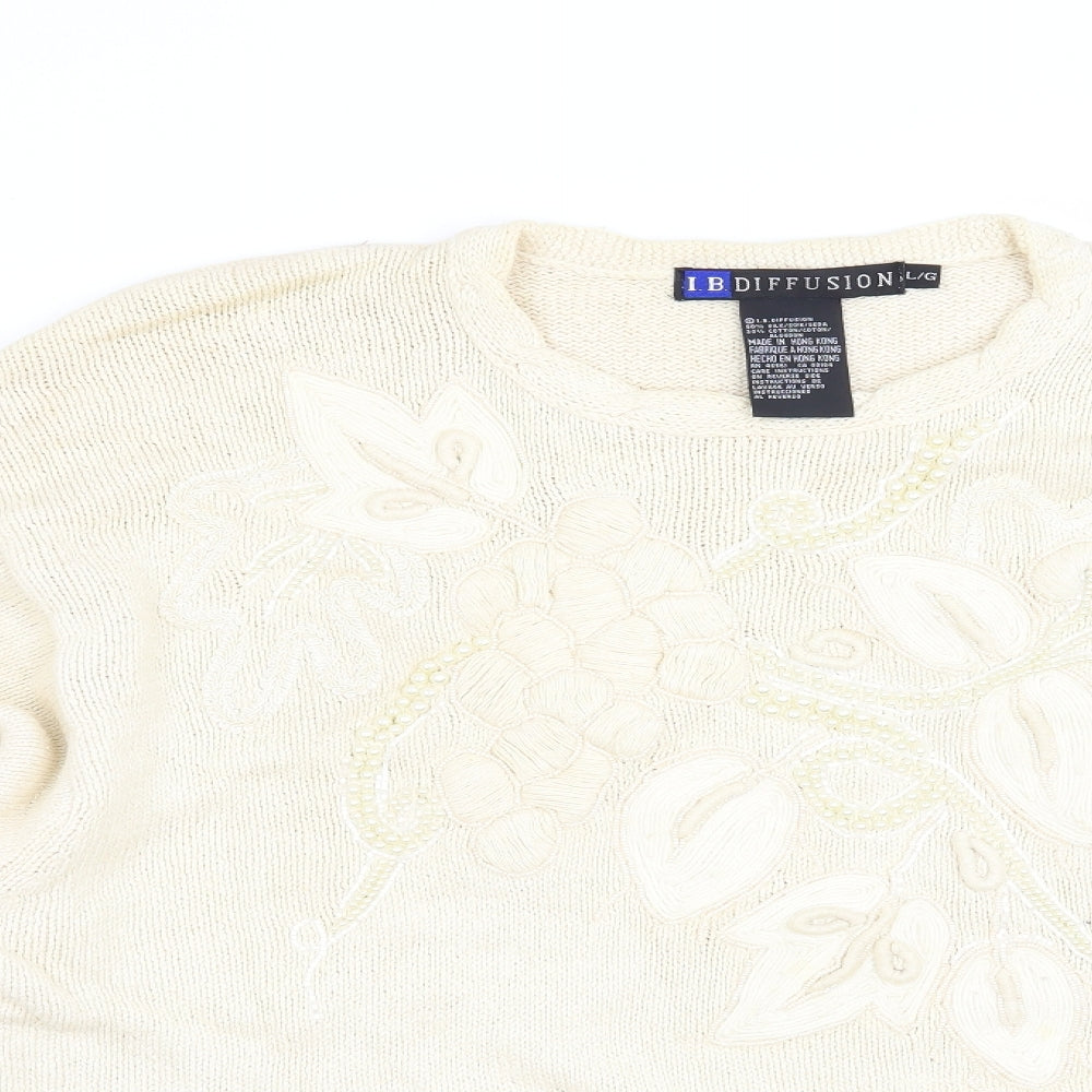 Preworn Womens Beige Floral  Pullover Jumper Size L