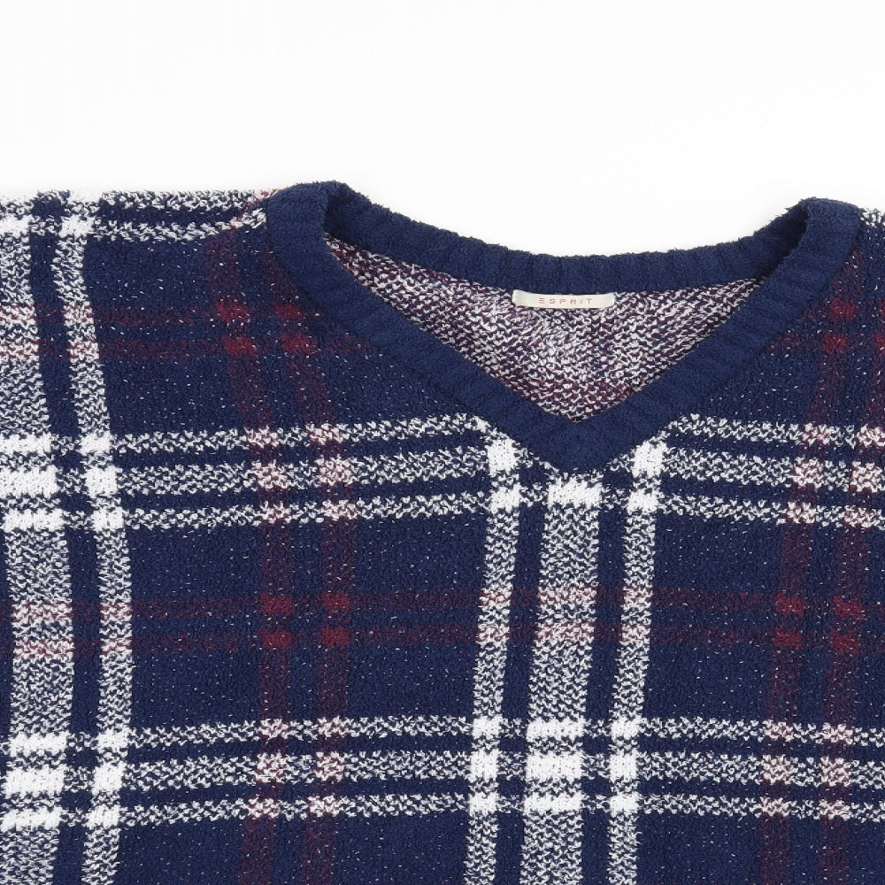 Esprit Womens Blue Check  Pullover Jumper One Size