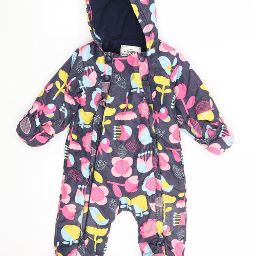 Marks and Spencer Girls Blue Floral  Overcoat Snowsuit Size 9-12 Months