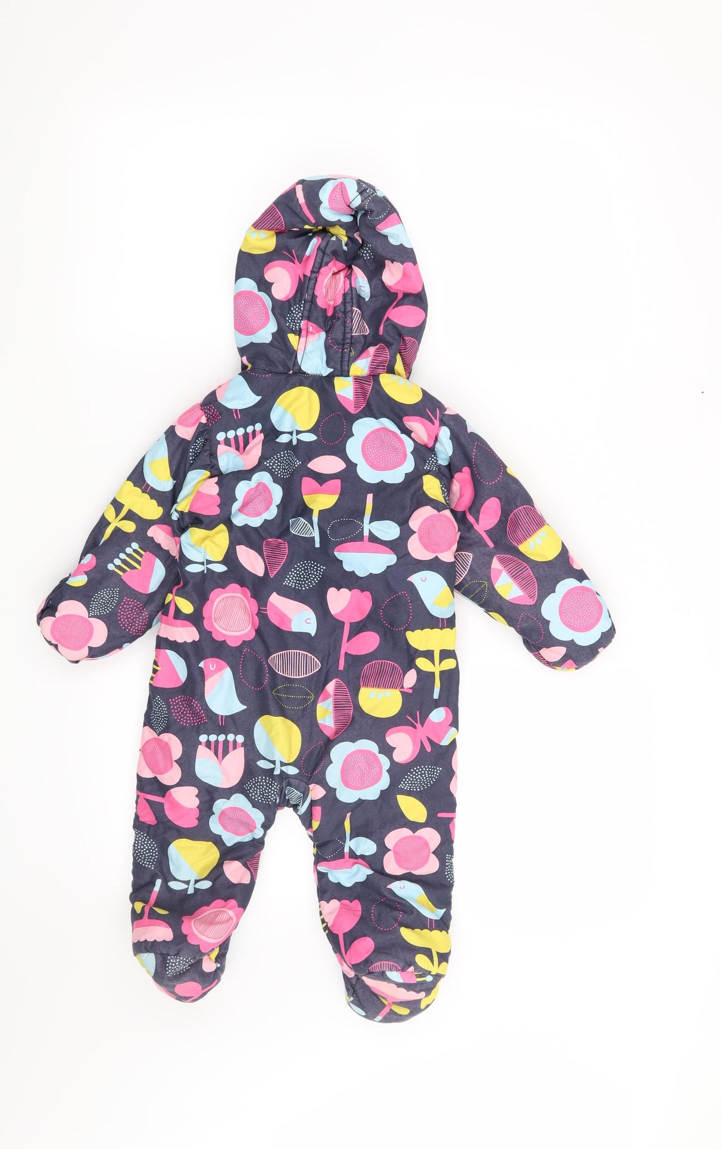Marks and Spencer Girls Blue Floral  Overcoat Snowsuit Size 9-12 Months