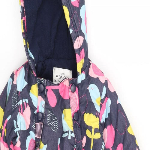 Marks and Spencer Girls Blue Floral  Overcoat Snowsuit Size 9-12 Months