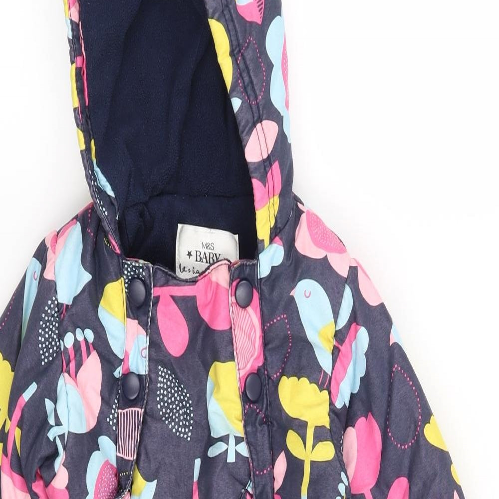 Marks and Spencer Girls Blue Floral  Overcoat Snowsuit Size 9-12 Months