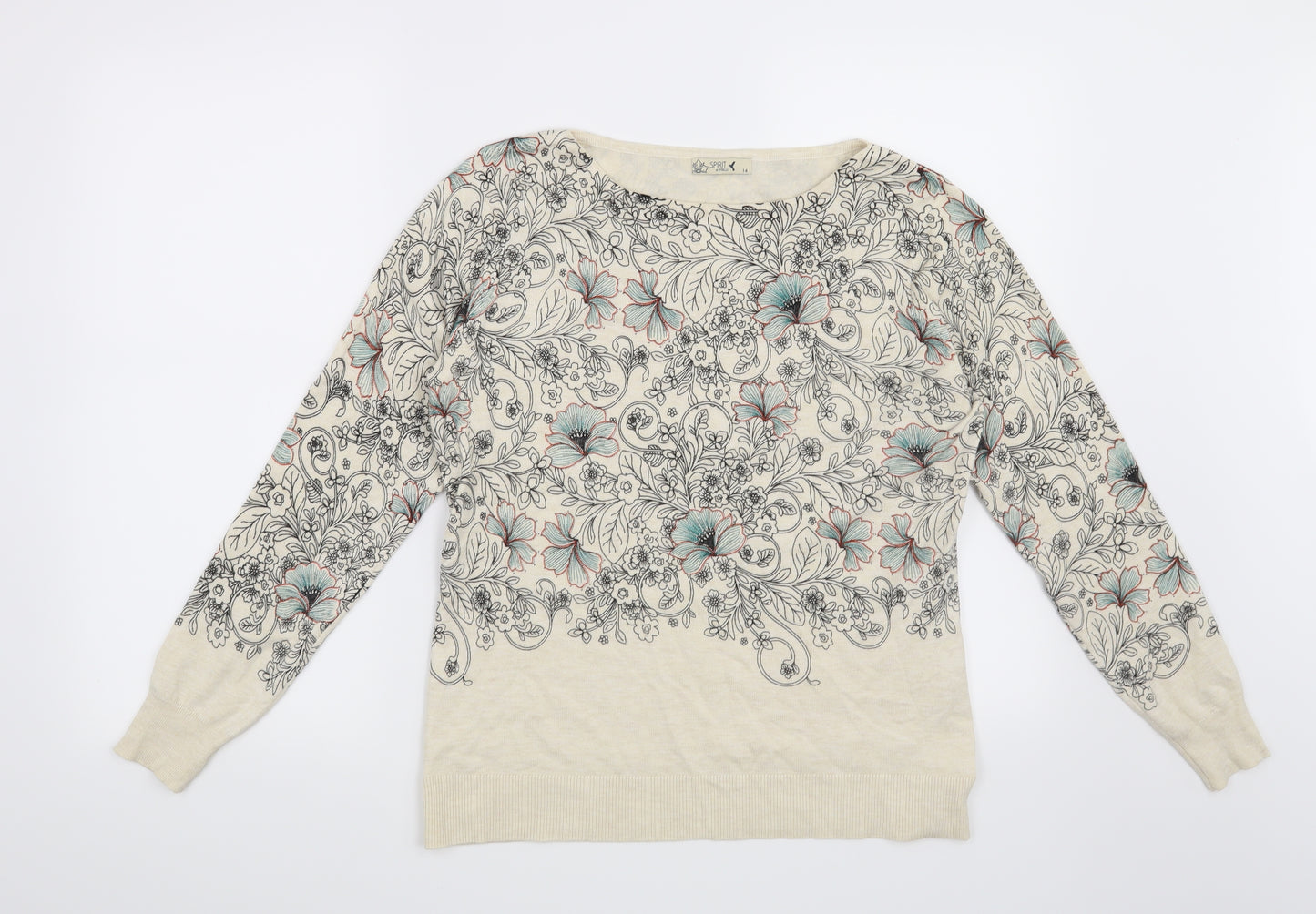 M&Co Womens Beige Floral  Pullover Jumper Size 14