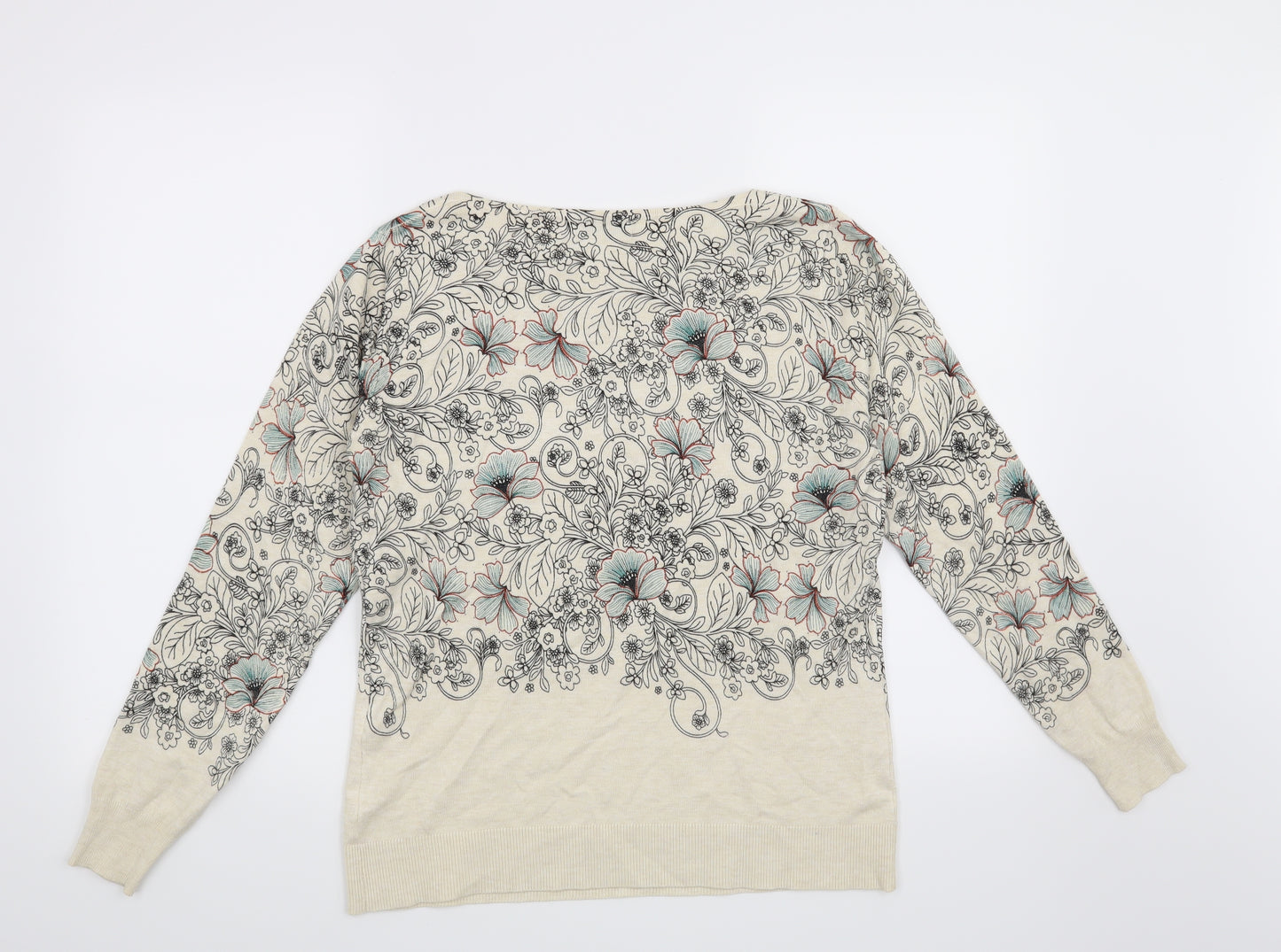 M&Co Womens Beige Floral  Pullover Jumper Size 14