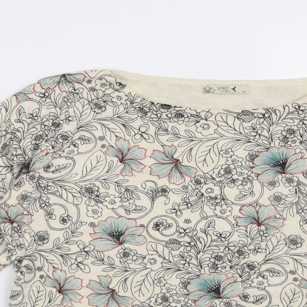 M&Co Womens Beige Floral  Pullover Jumper Size 14