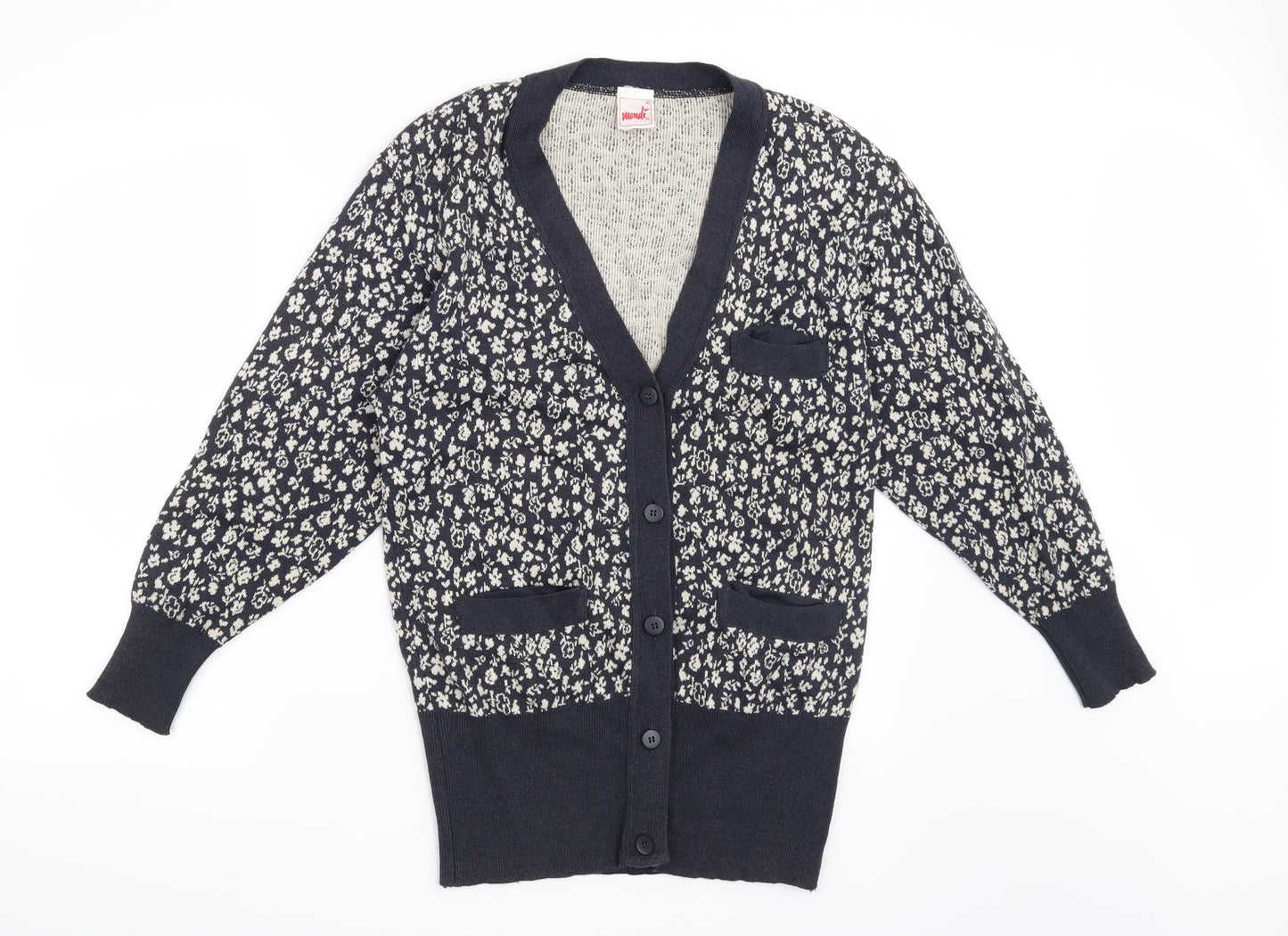 Mondi Womens Blue Floral  Cardigan Jumper Size 8