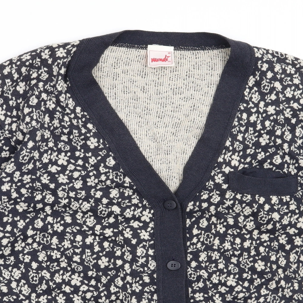 Mondi Womens Blue Floral  Cardigan Jumper Size 8