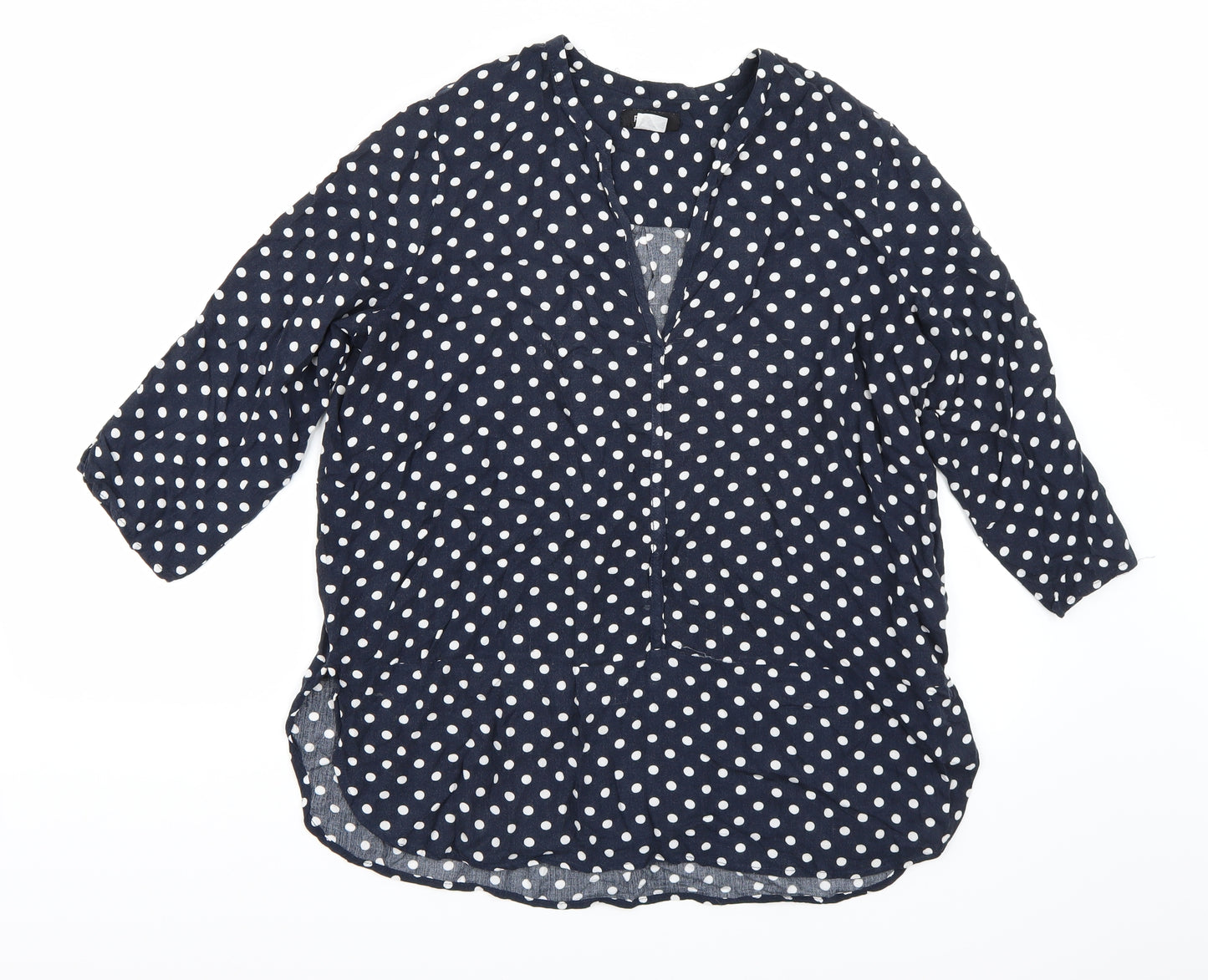 R edition Womens Blue Polka Dot  Basic Blouse Size 14
