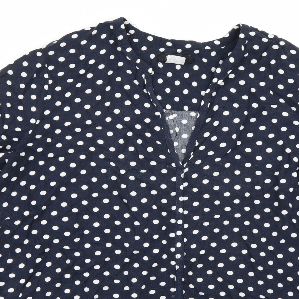 R edition Womens Blue Polka Dot  Basic Blouse Size 14