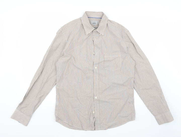 Marks and Spencer Mens White Striped   Button-Up Size M