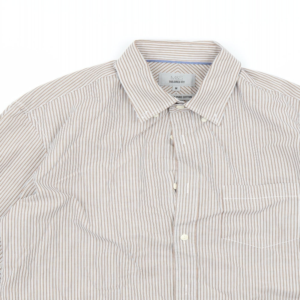Marks and Spencer Mens White Striped   Button-Up Size M
