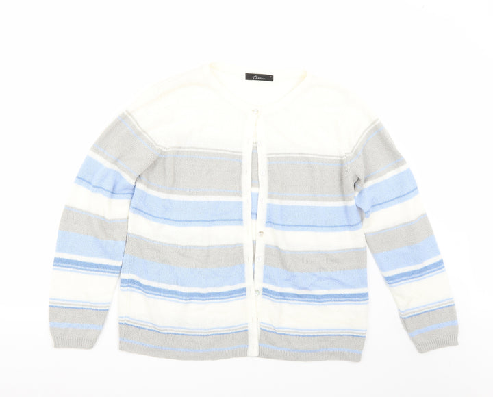 BM Womens White Striped  Cardigan Jumper Size M