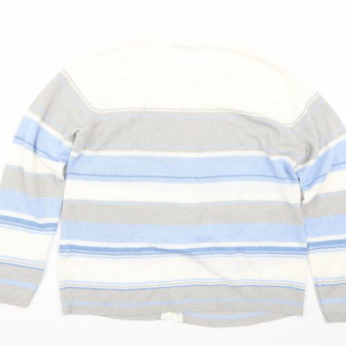 BM Womens White Striped  Cardigan Jumper Size M