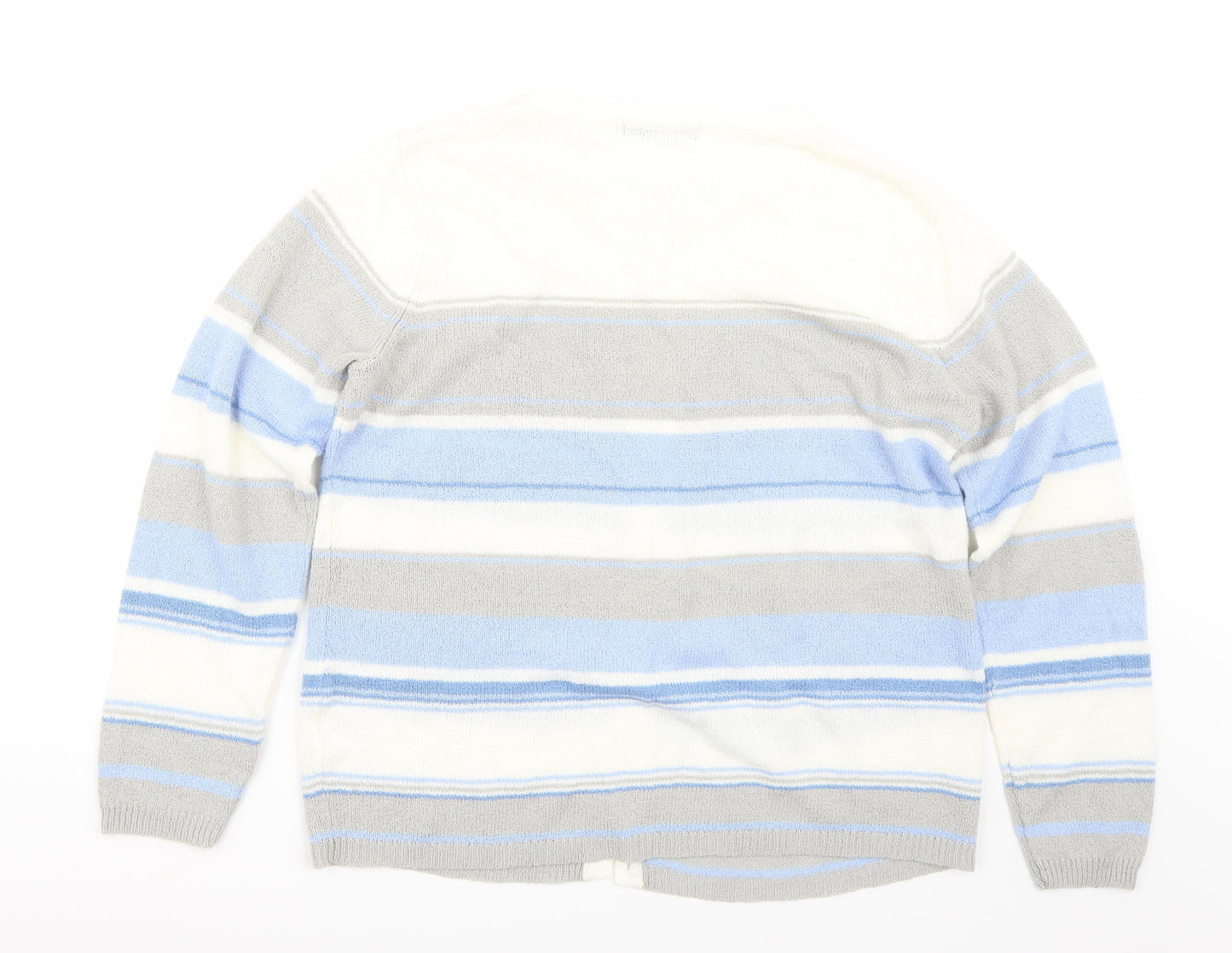 BM Womens White Striped  Cardigan Jumper Size M