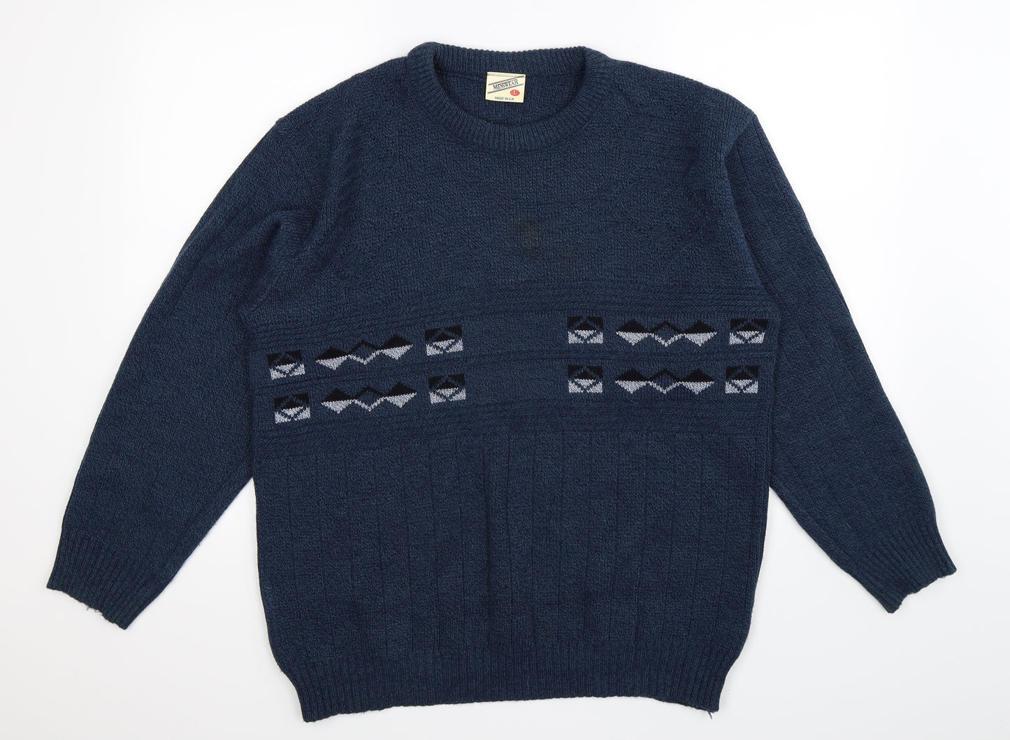 Preworn Mens Blue Geometric Knit Pullover Jumper Size L