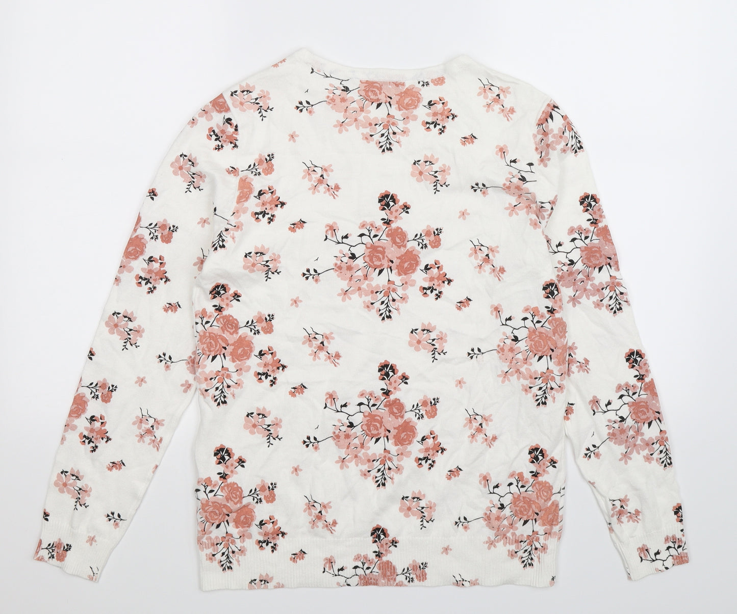 Pep & Co Womens White Floral Knit Pullover Jumper Size 12