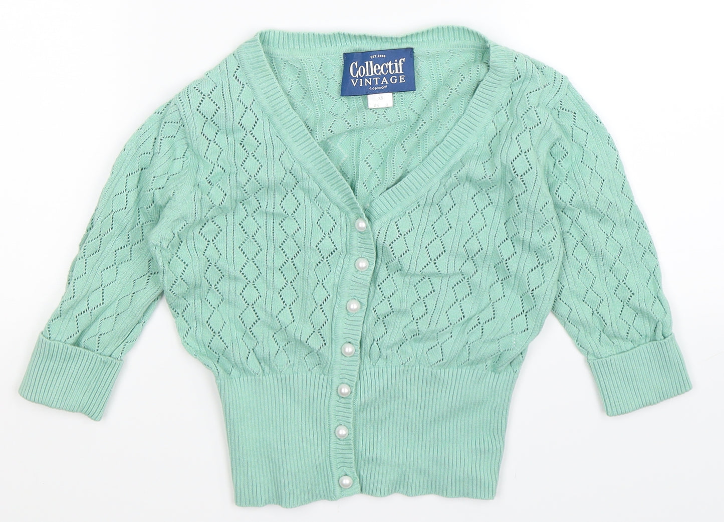 Collectif Womens Green  Knit Cardigan Jumper Size 8