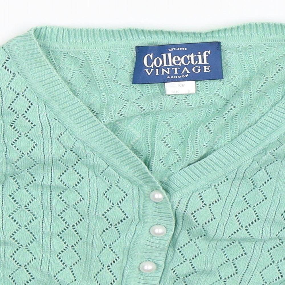 Collectif Womens Green  Knit Cardigan Jumper Size 8