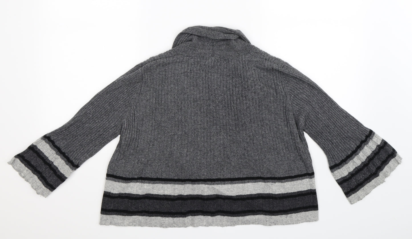 Principles Womens Grey Striped Knit Cardigan Jumper Size 14