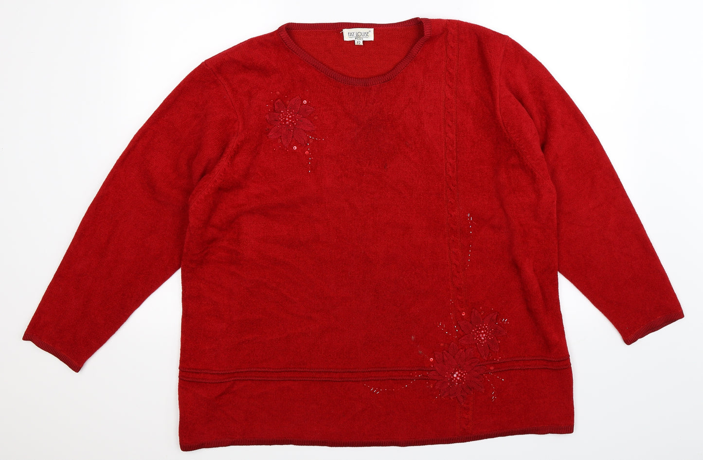 Fay Louise Womens Red Floral Knit Pullover Jumper Size 22