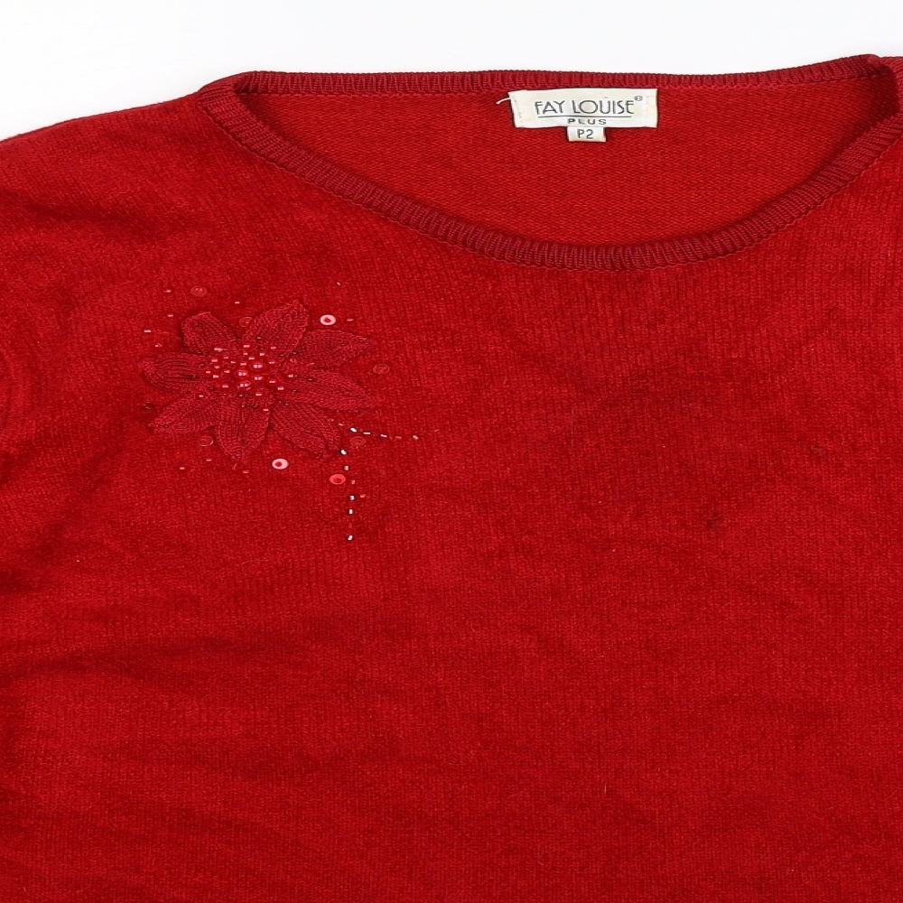 Fay Louise Womens Red Floral Knit Pullover Jumper Size 22