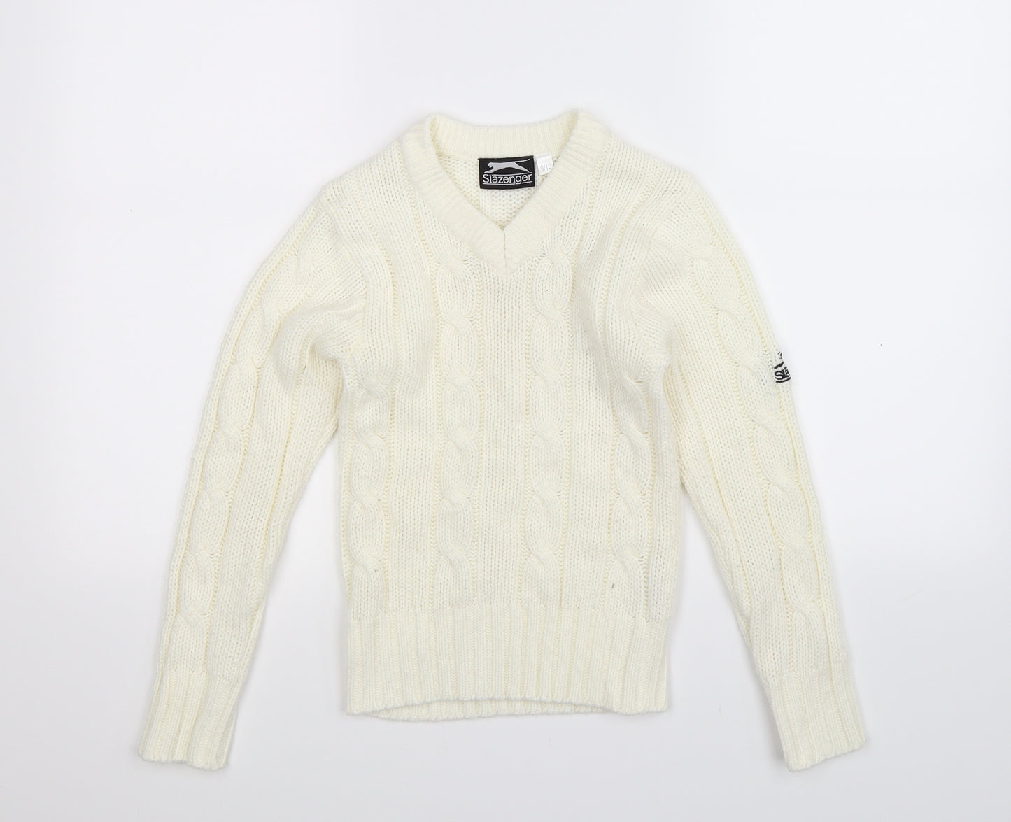 Slazenger Boys White  Knit Pullover Jumper Size 9-10 Years