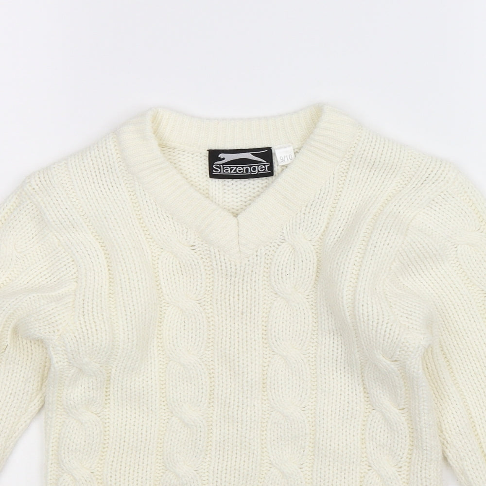 Slazenger Boys White  Knit Pullover Jumper Size 9-10 Years
