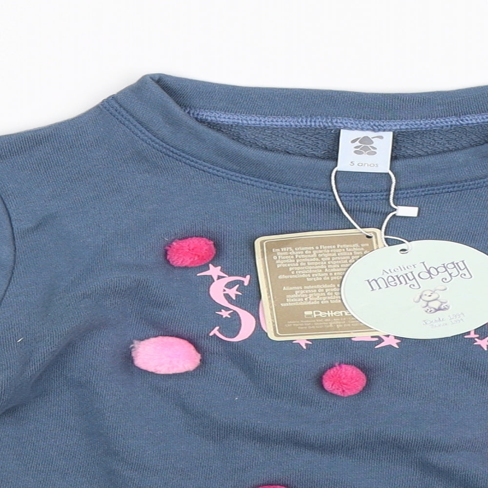 Meny Doggy Girls Blue   Pullover Sweatshirt Size 5-6 Years