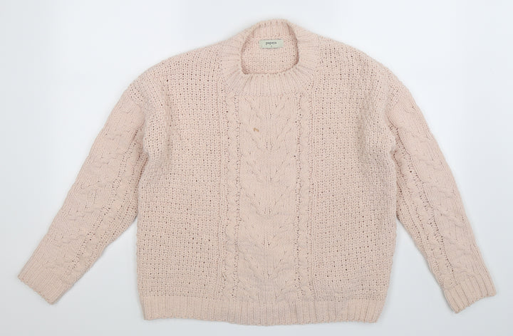 Papaya Womens Beige Knit Pullover Jumper Size S - Oversized
