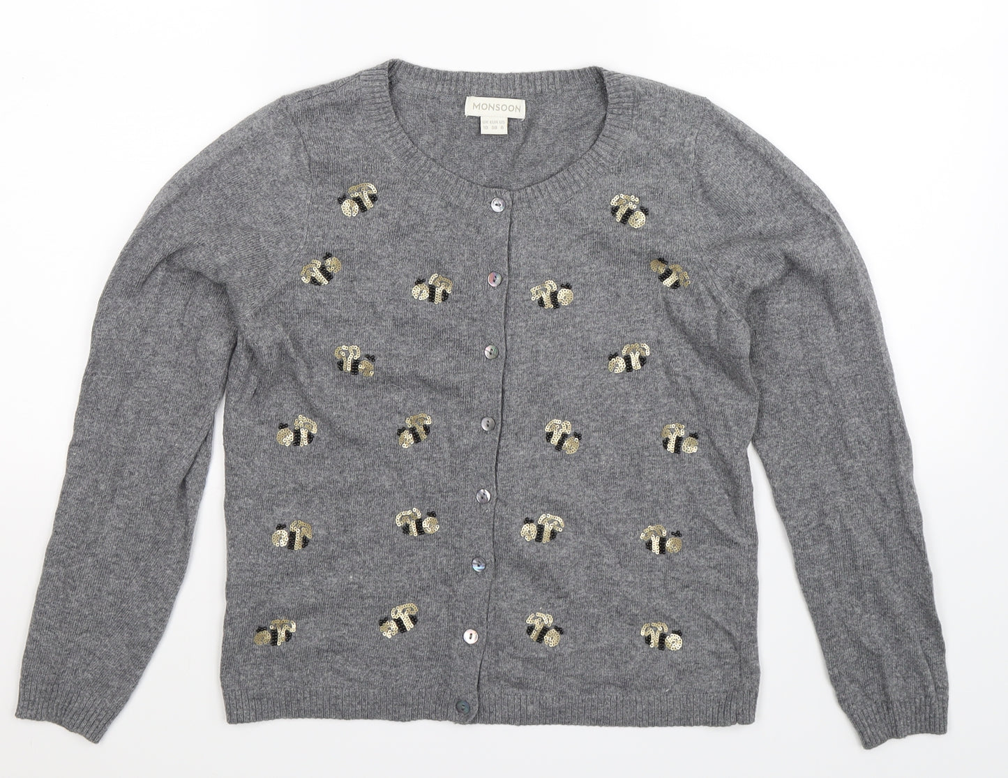 Monsoon Womens Grey  Knit Cardigan Jumper Size 10