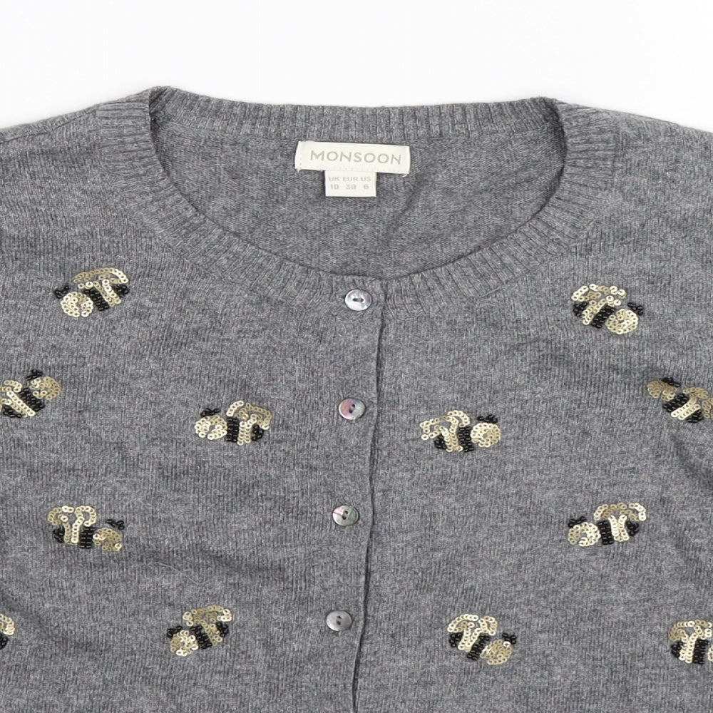 Monsoon Womens Grey  Knit Cardigan Jumper Size 10
