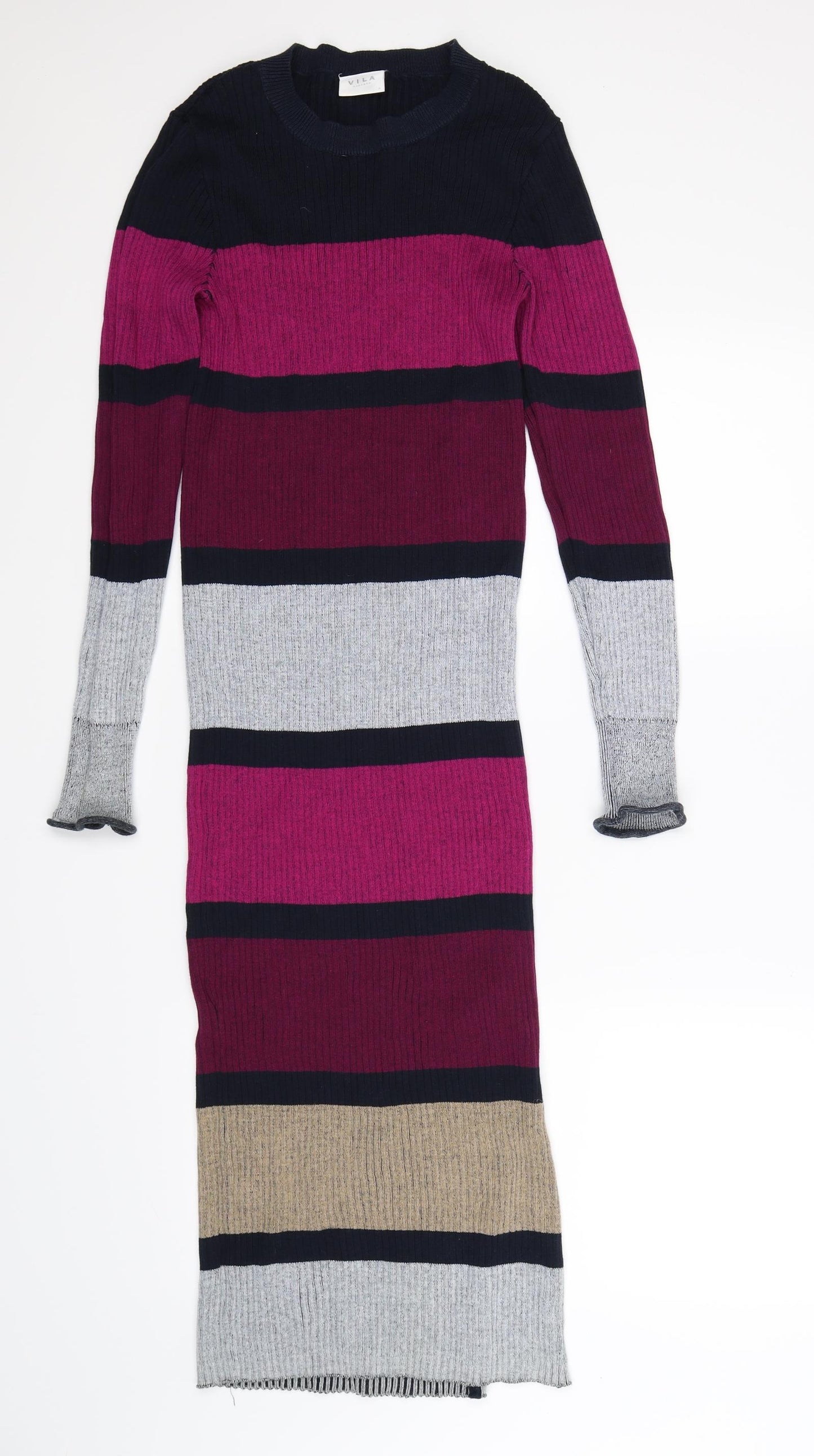 VILA Womens Multicoloured  Knit Jumper Dress  Size S