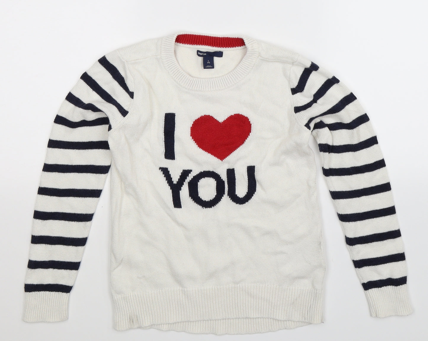Gap Girls White Striped Knit Pullover Jumper Size 10 Years